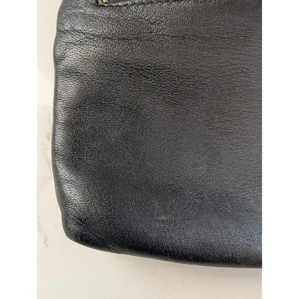 Besso Black Leather Clutch Gold Studded Buckle Fold Over Bag 10.5x6 Grunge...